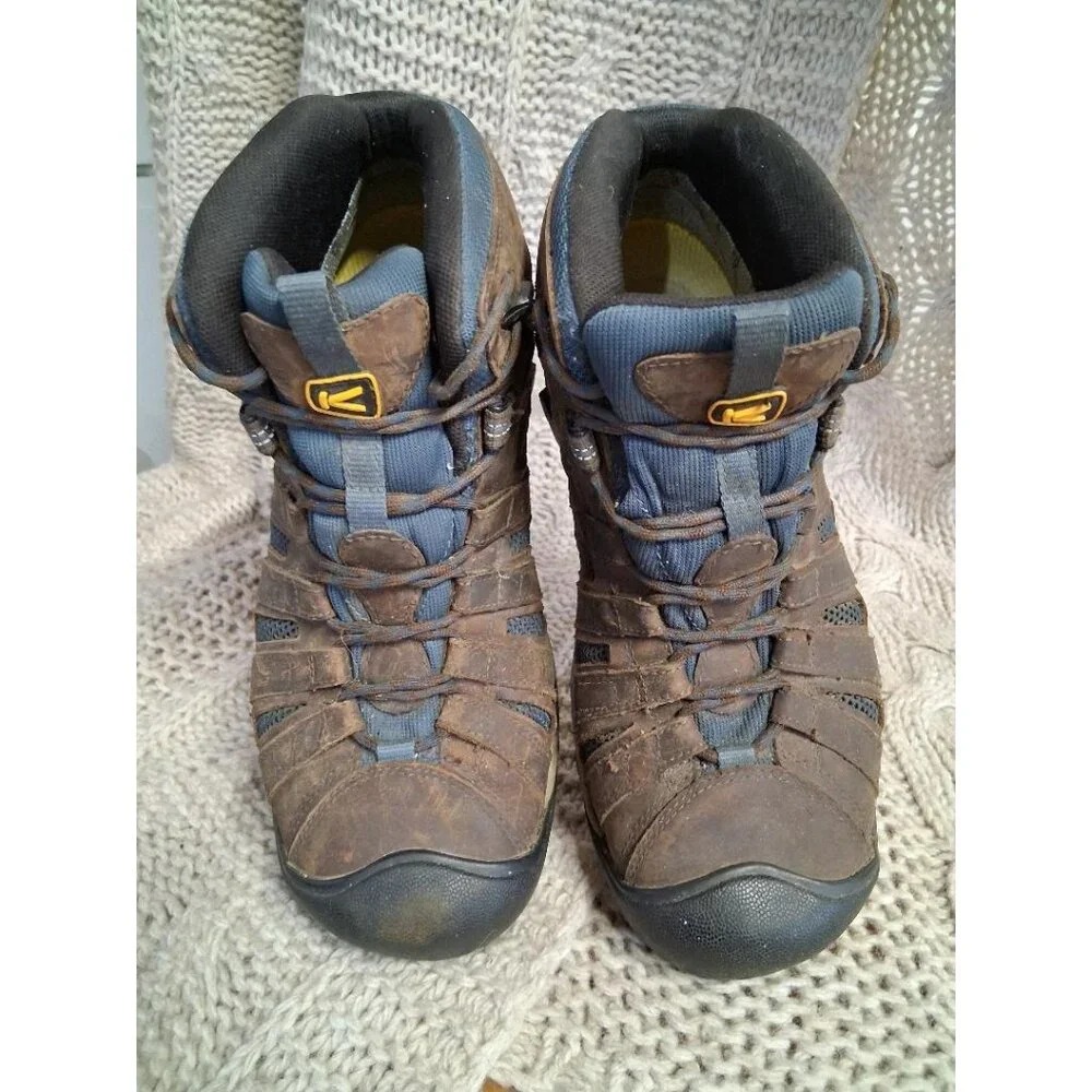 Keen Mens Waterproof Hiking Boots Size 10.5EE Brown & Blue KEEN.DRY Leather & Me